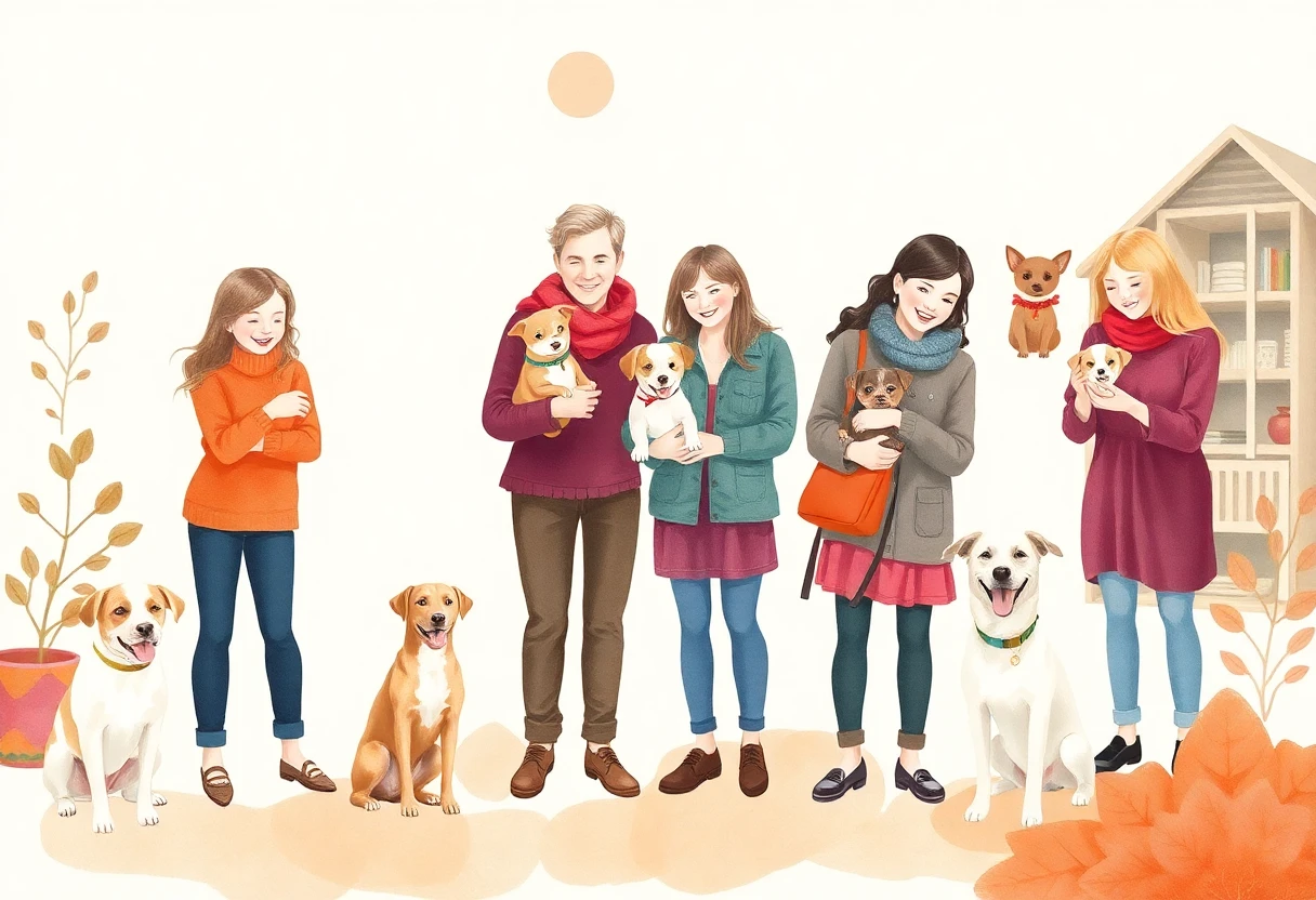 Familie adoptând un câine