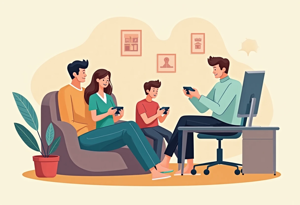 Familie jucând jocuri mobile