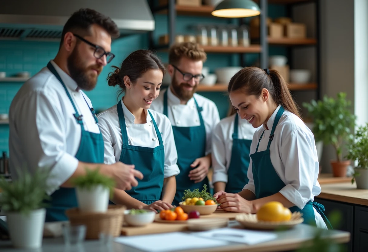 Chefs in a bustling kitchen