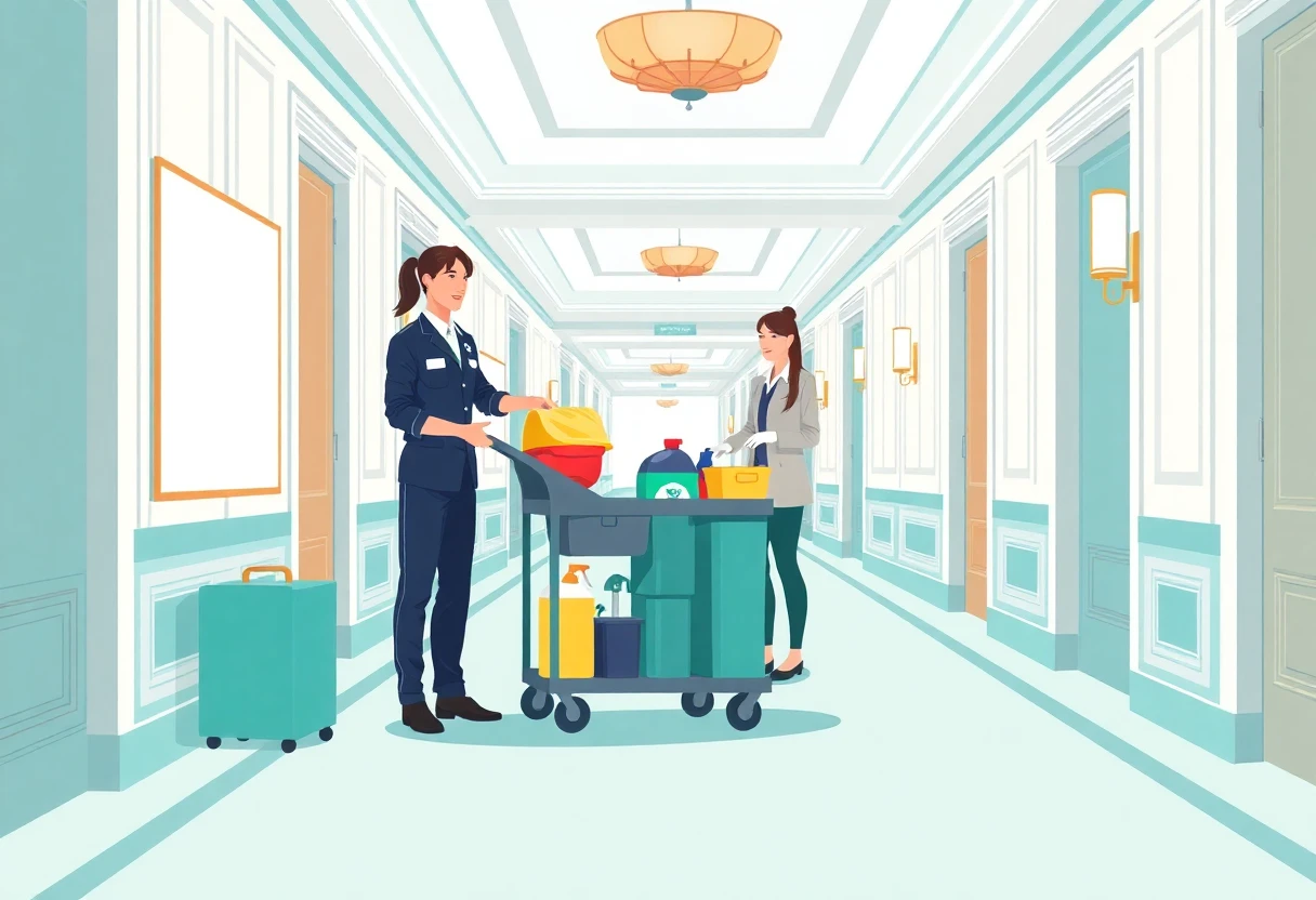 Professional cleaner in a hotel setting