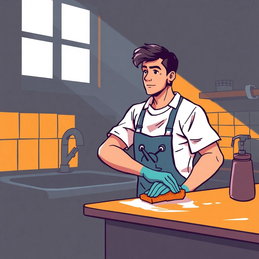 Scrubbing kitchen counter