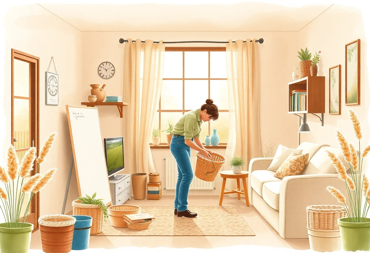 A warm and tidy living room being cleaned