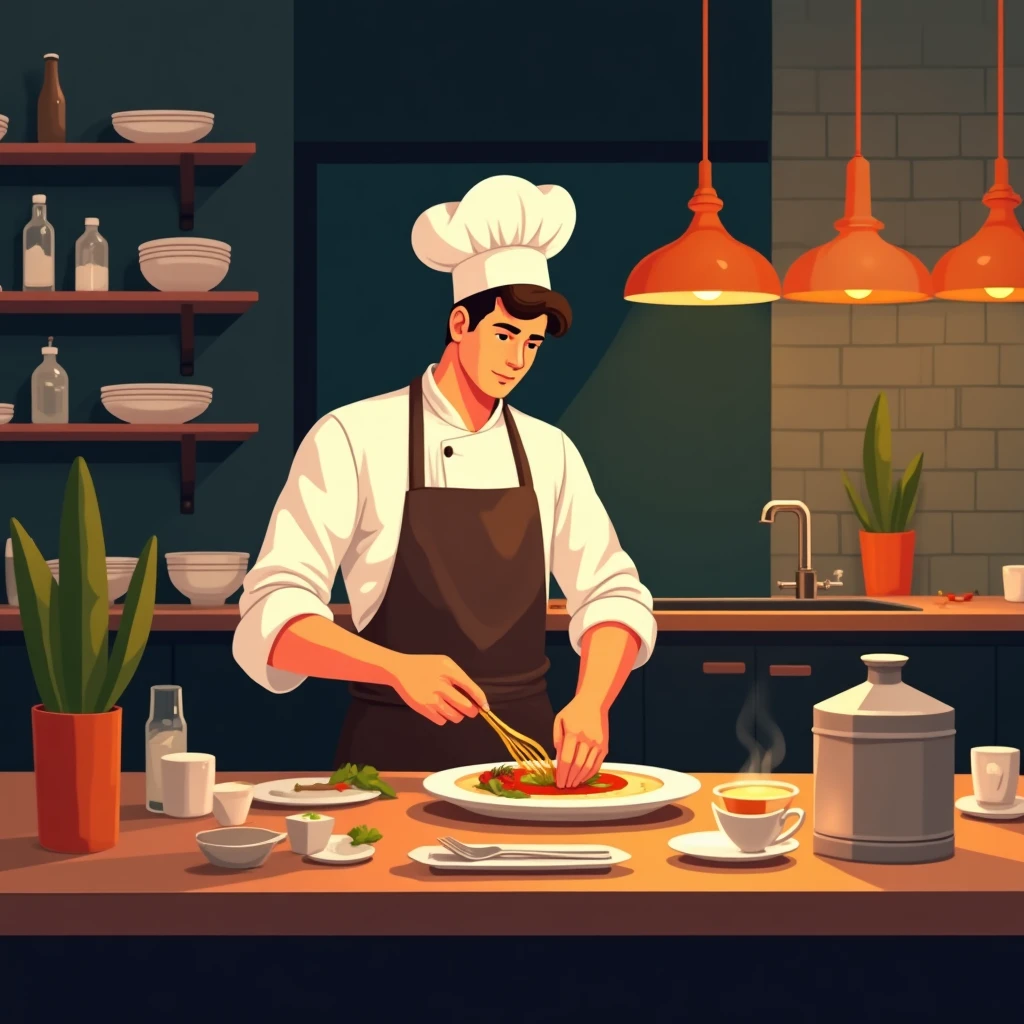 Chef en un restaurante de alta gama