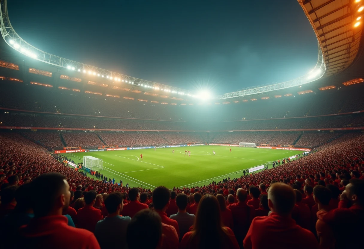 Estadio iluminado durante un partido del Mundial