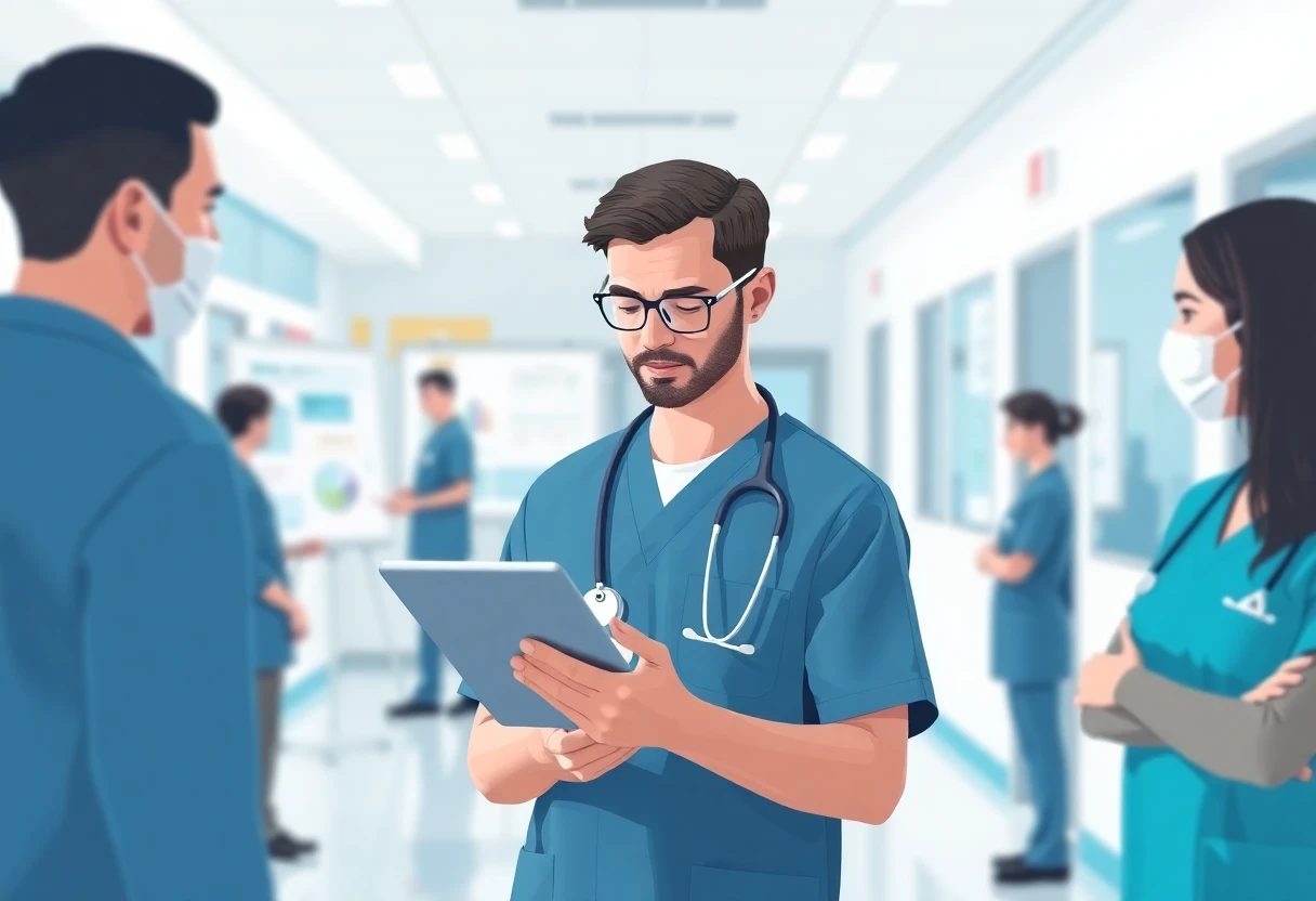 Trabajador de salud consultando una tableta