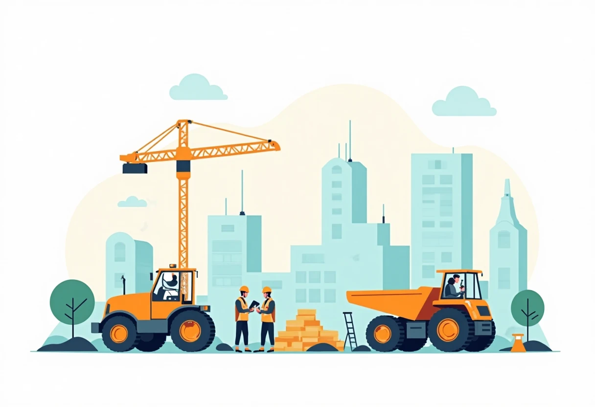Trabajadores de construcción en acción