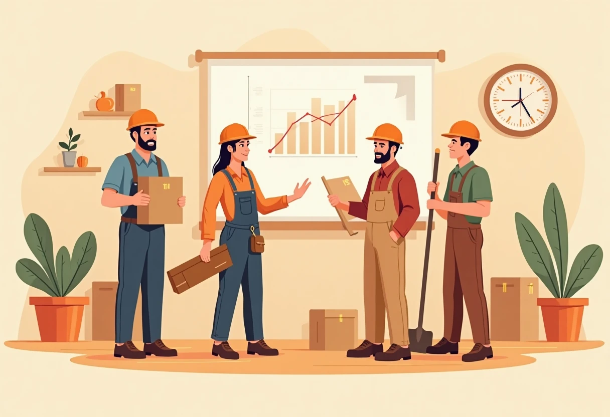 Trabajadores de la construcción en acción
