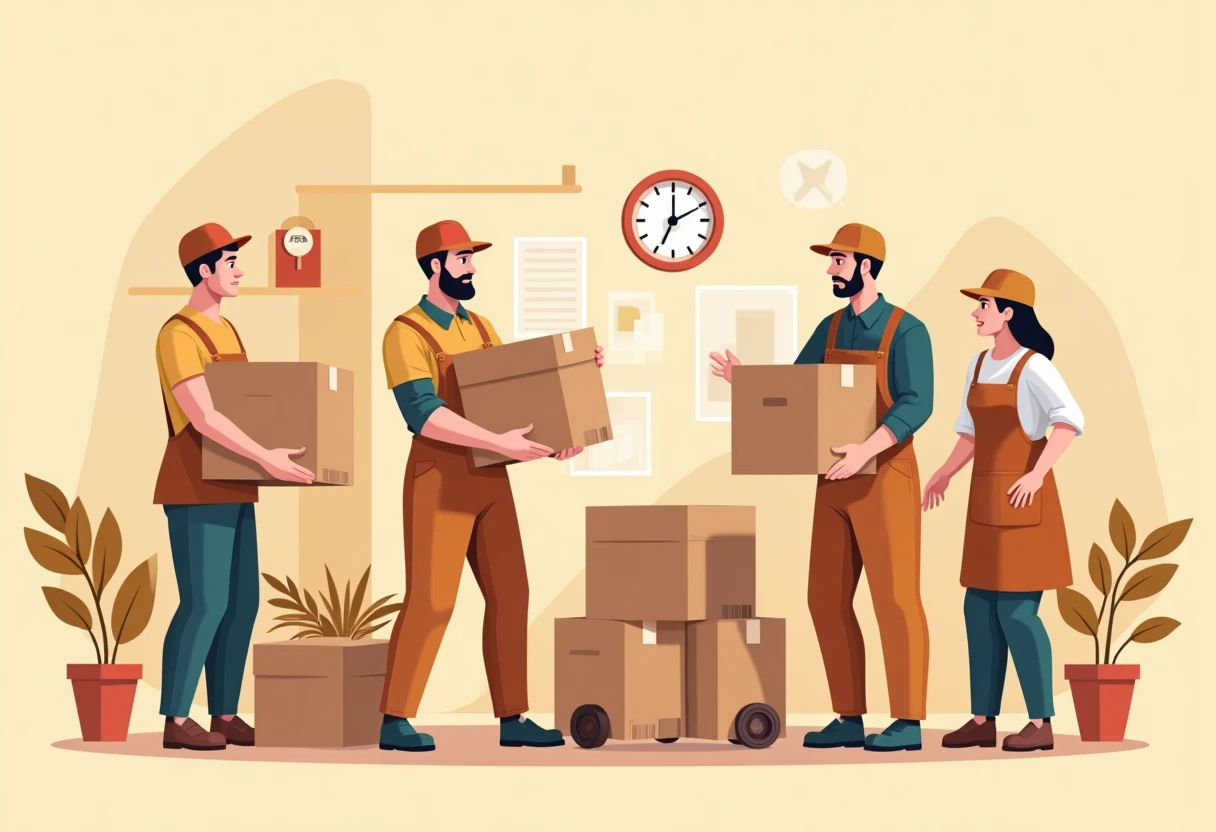 Trabajadores de depósito organizando mercancía
