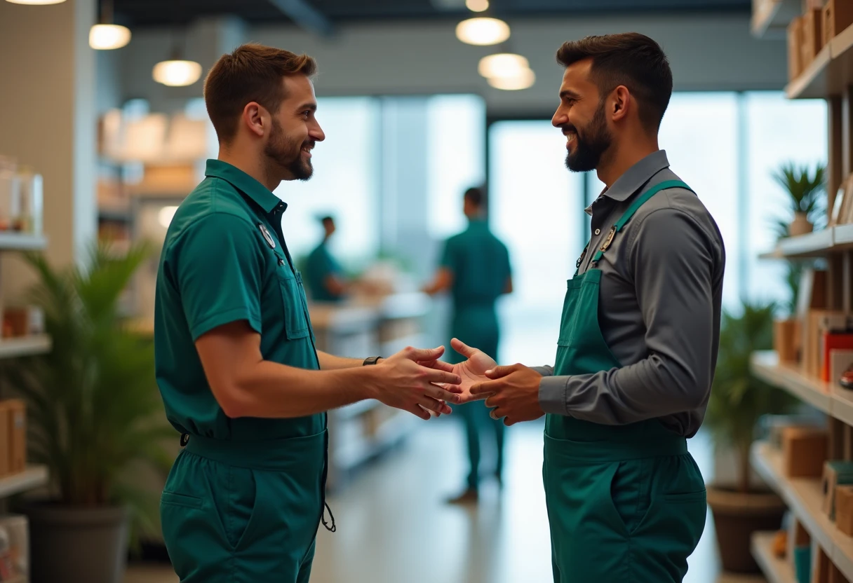 Professionnels de la vente au détail discutant