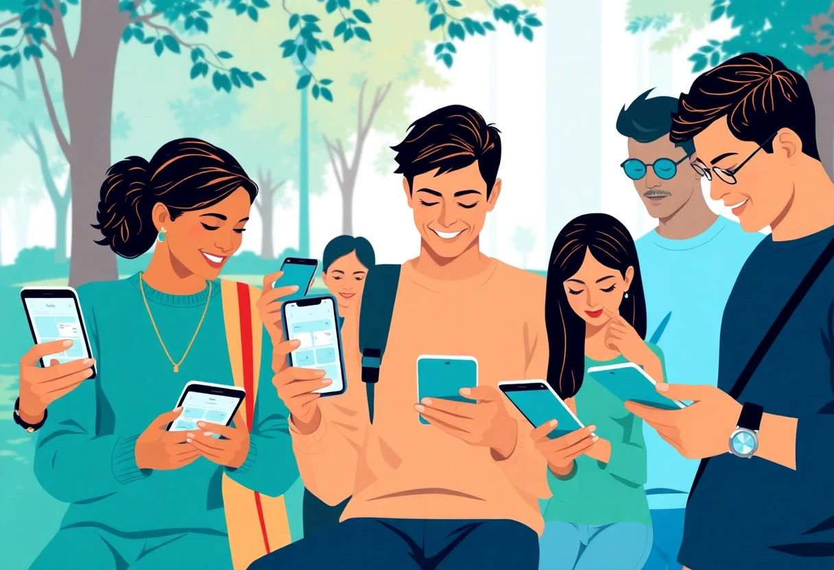 People using wearable tech in a park