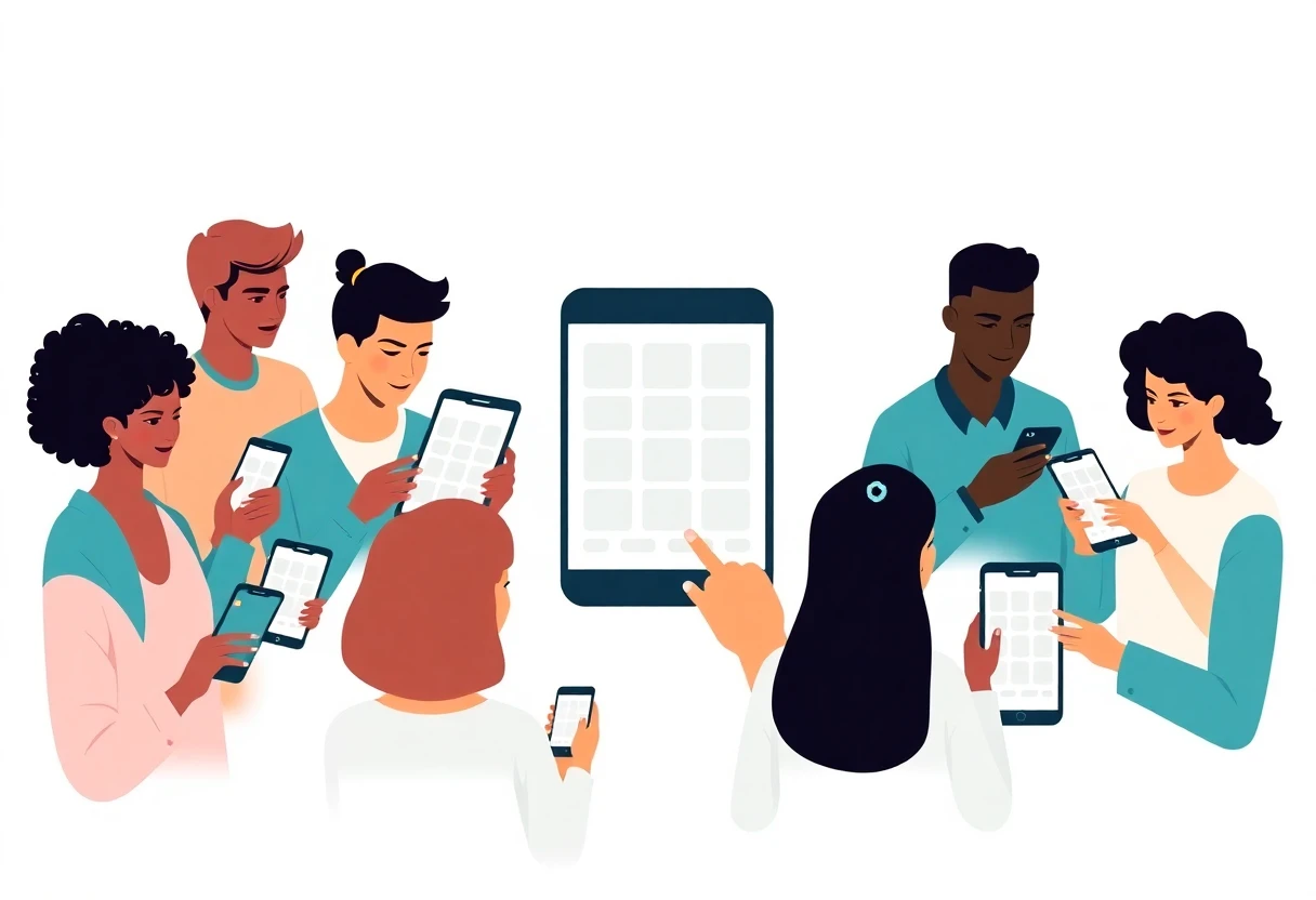 Personas usando aplicaciones en dispositivos móviles
