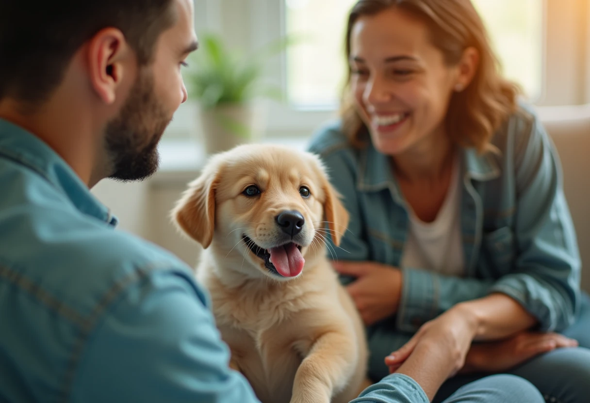 Family adopting a puppy