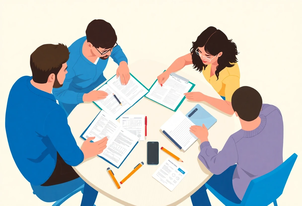 Young adults reviewing financial documents