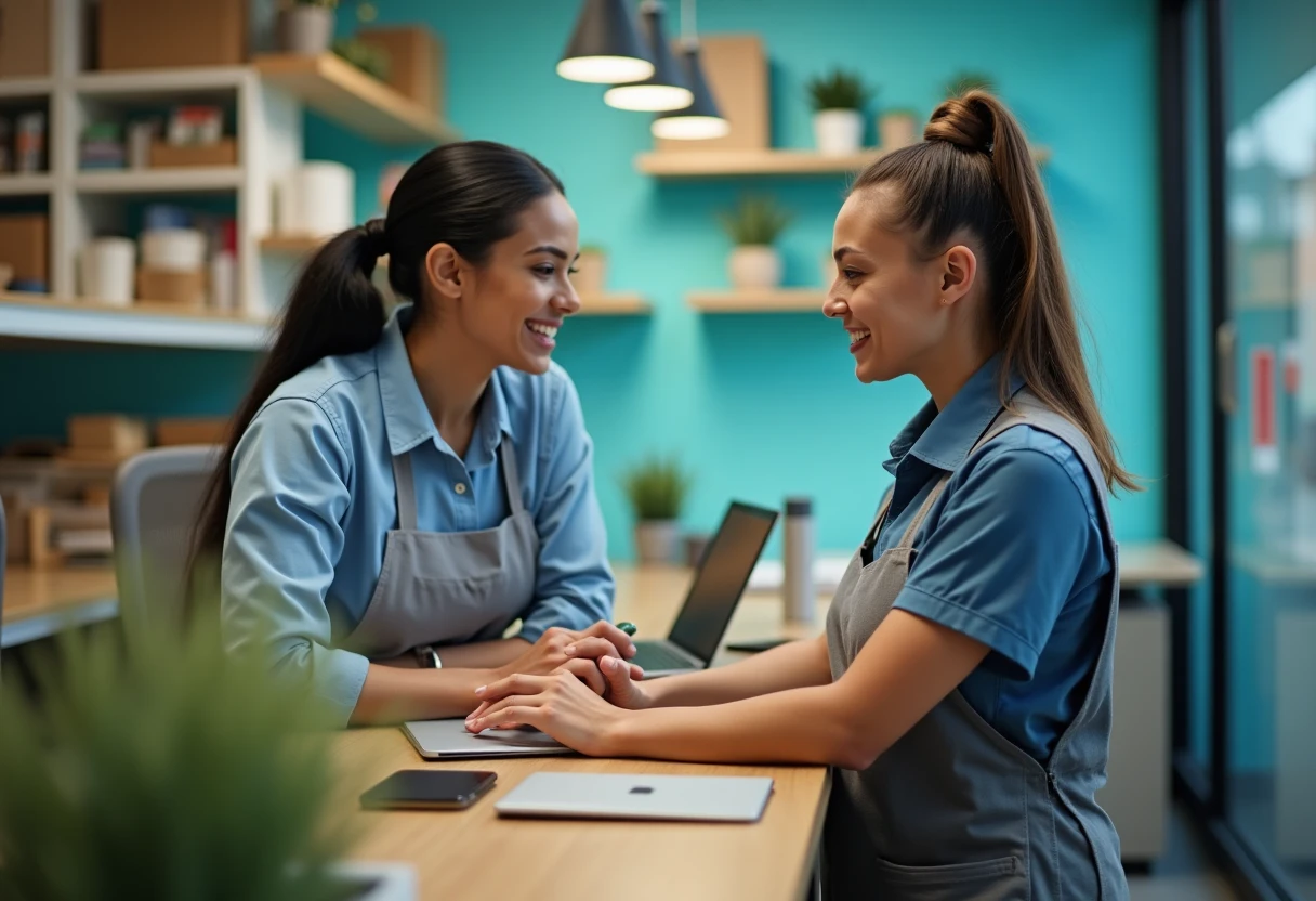 Retail workers at a store counter