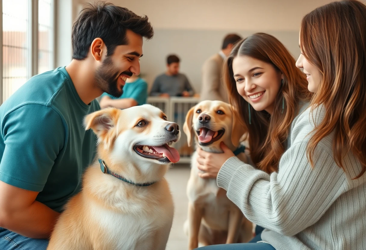 Pet adoption scene at a shelter