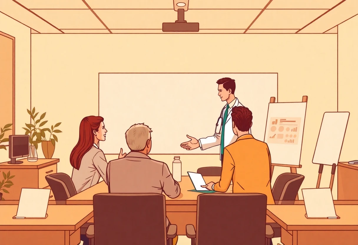 Healthcare team leader guiding a meeting