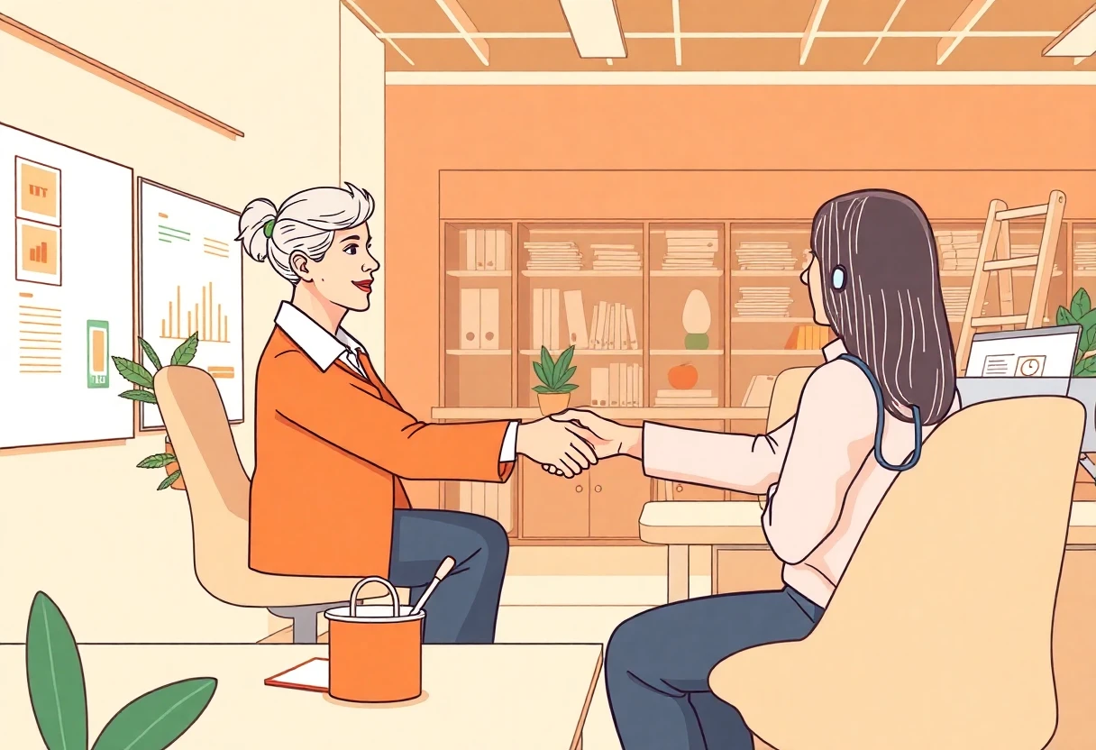 Senior healthcare worker consulting with a client