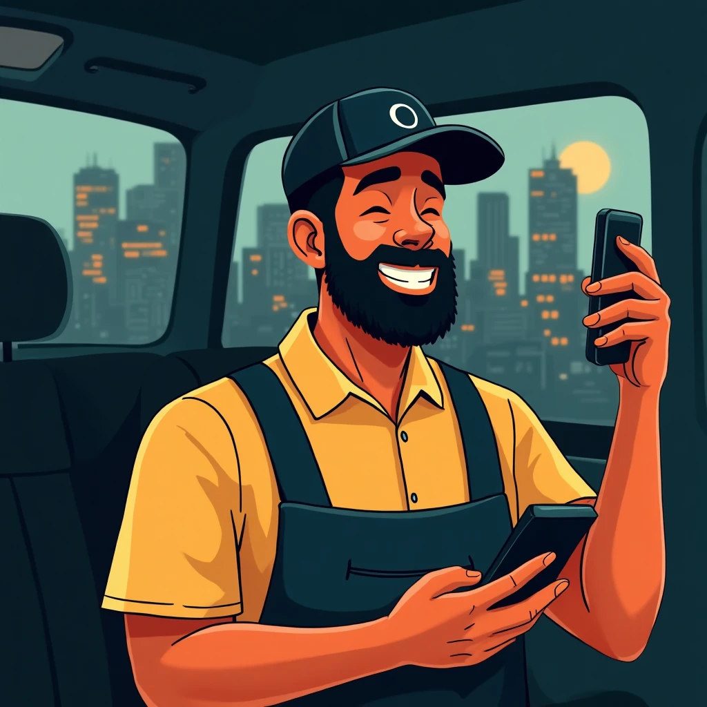 Conductor de Uber revisando sus ganancias