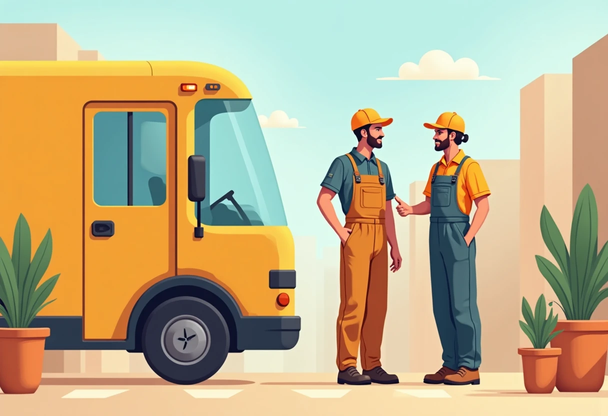Conducteurs de bus scolaire en conversation