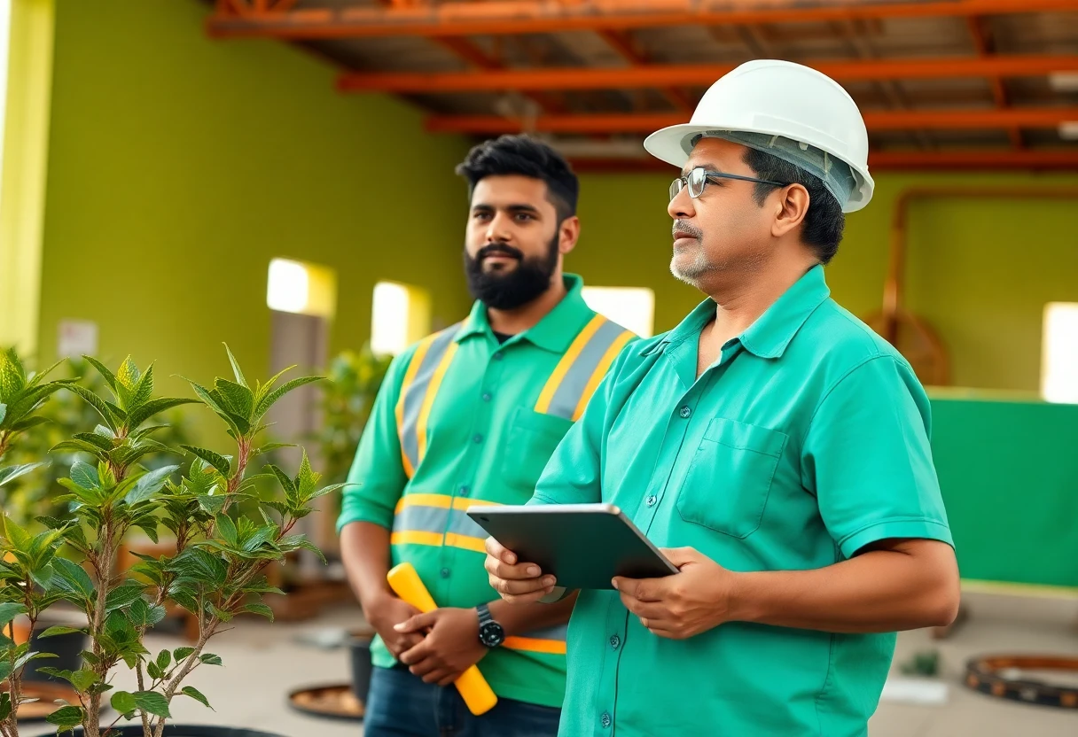 Trabalhadores no local de construção