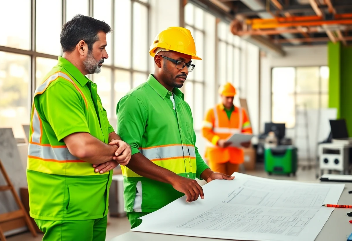 Profissional de construção revisando planos