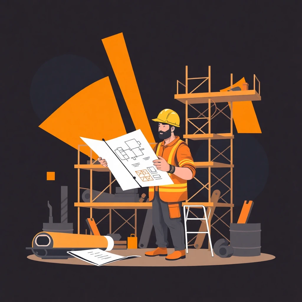 Construction worker with blueprints