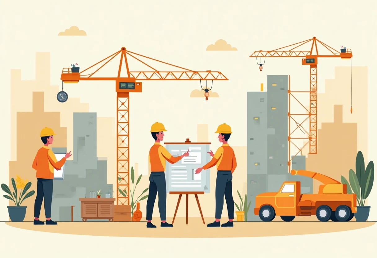 Busy construction site with workers