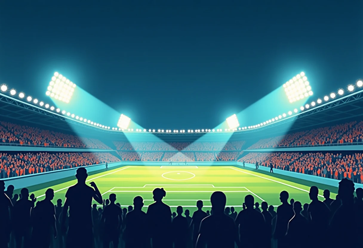 Vista aérea de un estadio deportivo iluminado