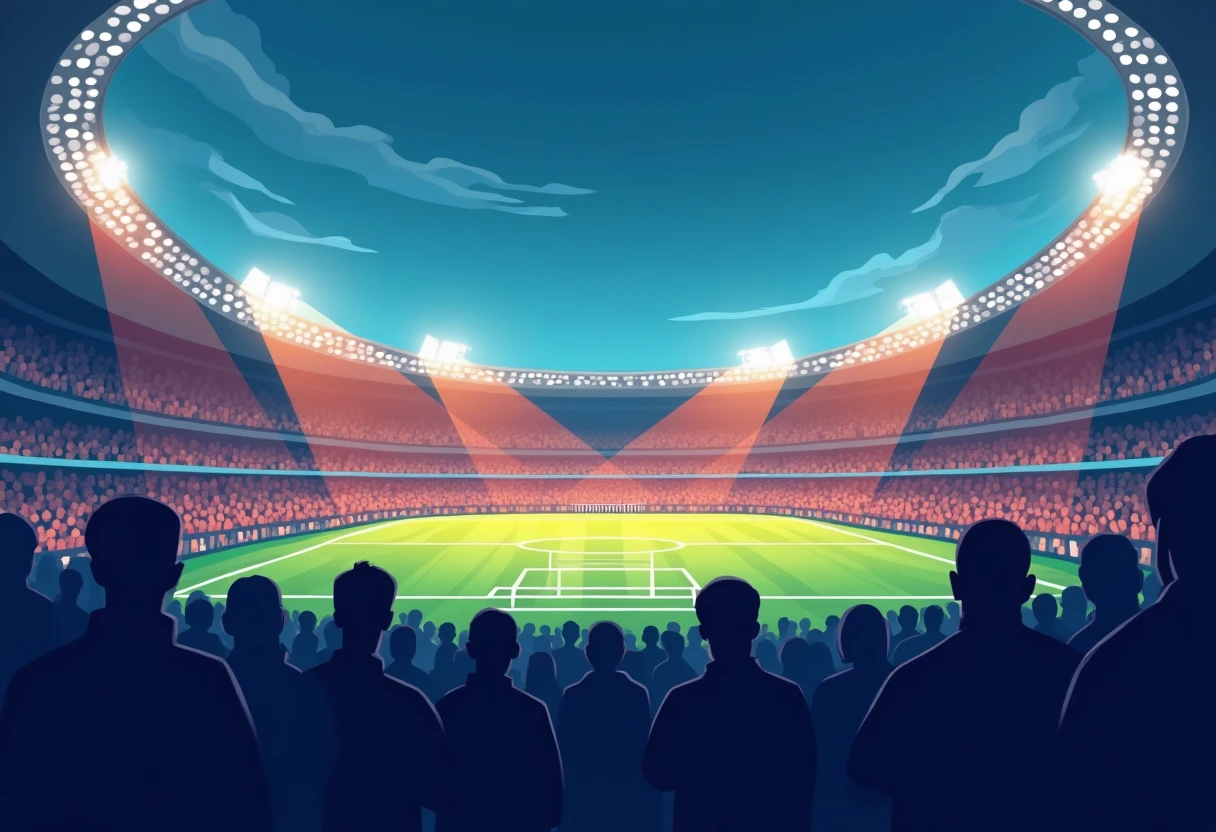 Estadio vibrante con luces y multitudes