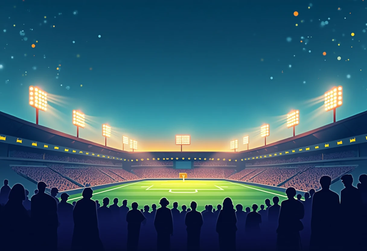 Estadio iluminado al atardecer