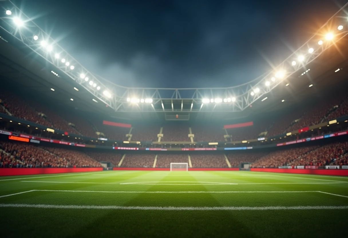 Estadio de fútbol iluminado