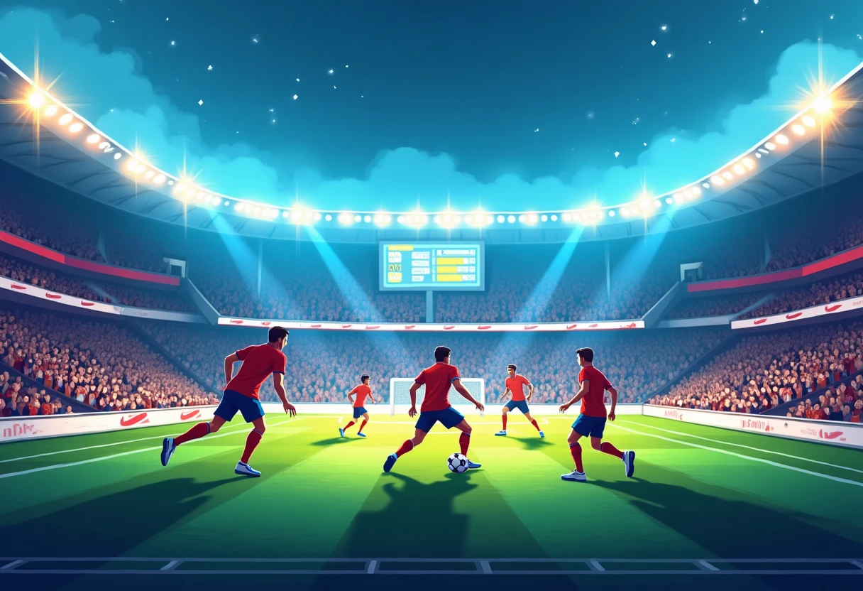 Partido de fútbol de Copa Libertadores bajo luces brillantes
