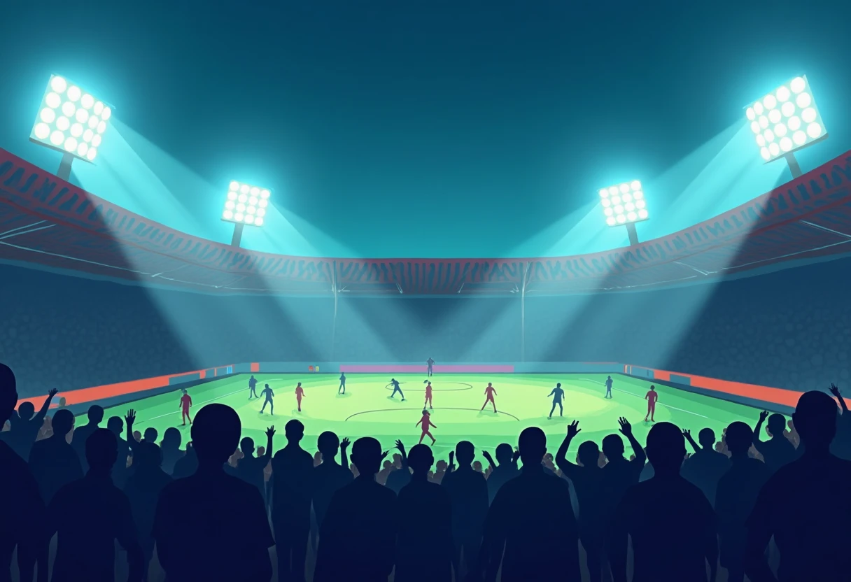 Jugadores en acción durante un partido nocturno