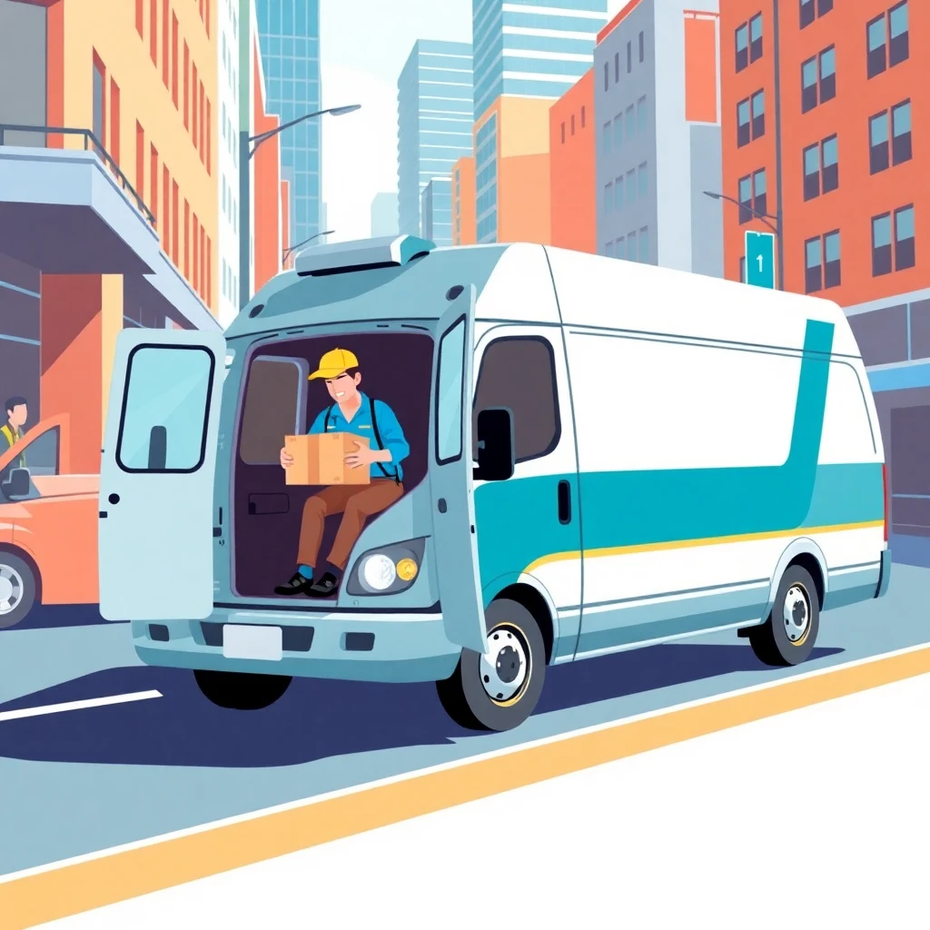 Courier van in city