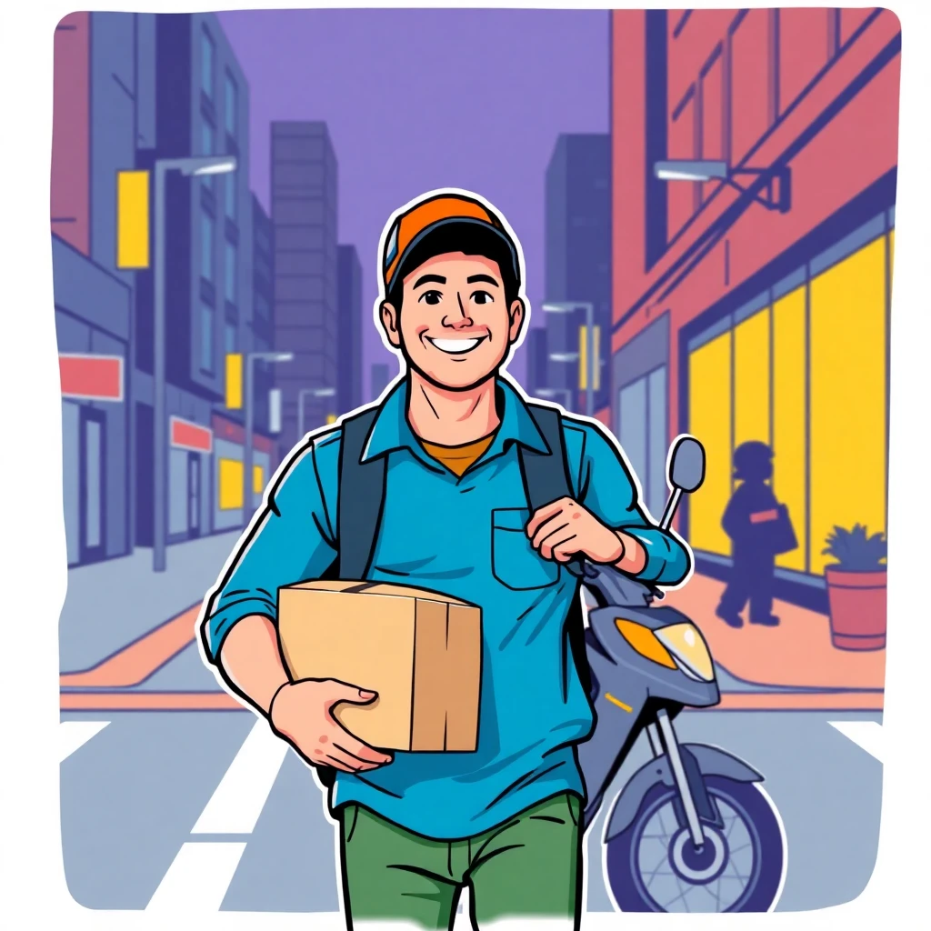 Happy delivery driver in the city