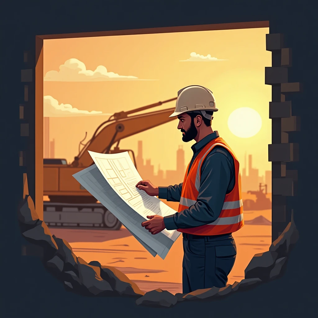 Trabajador de la construcción revisando planos