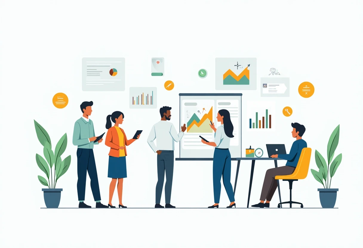 Diverse professionals collaborating in a modern office