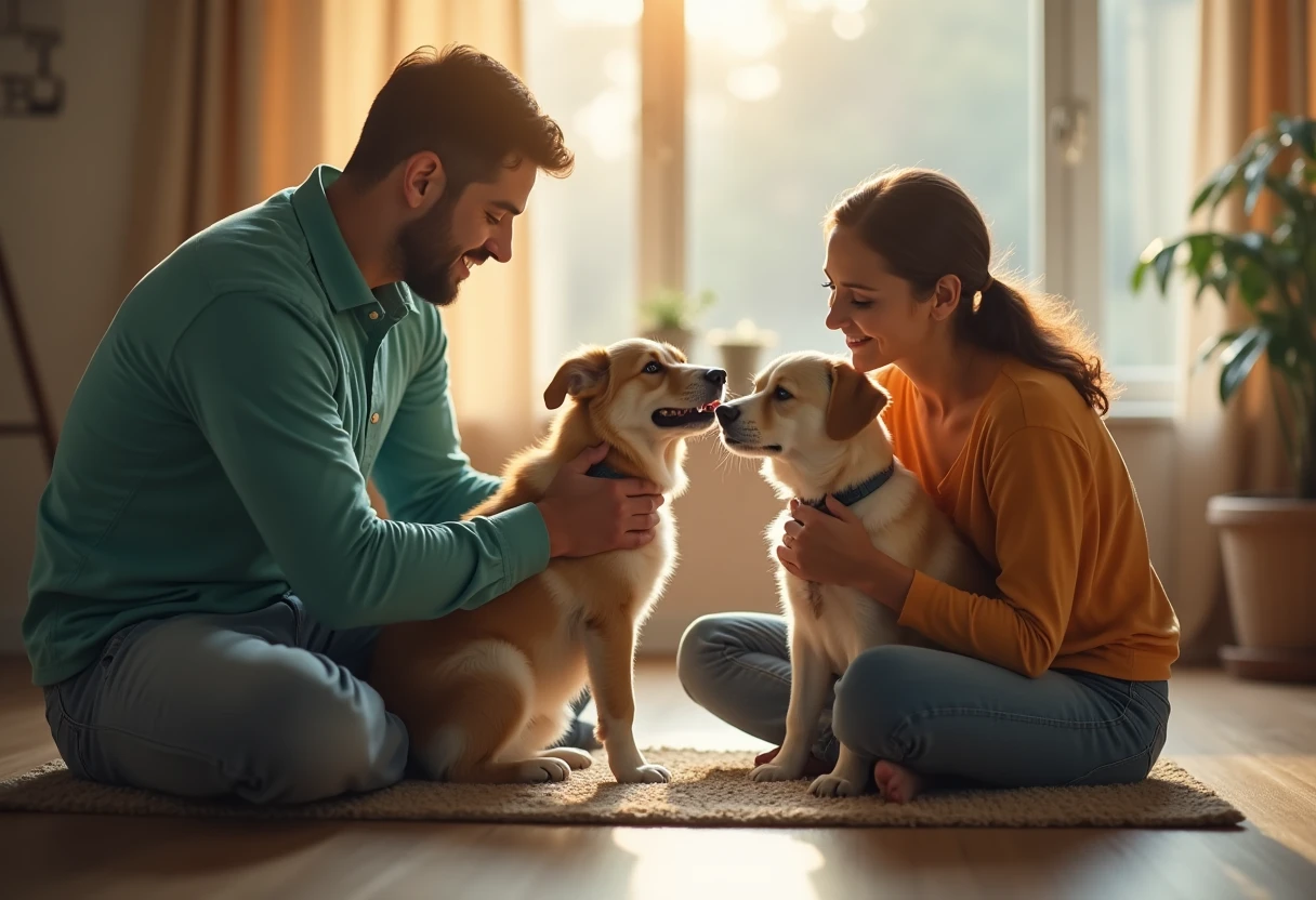 Interaction familiale avec un chien
