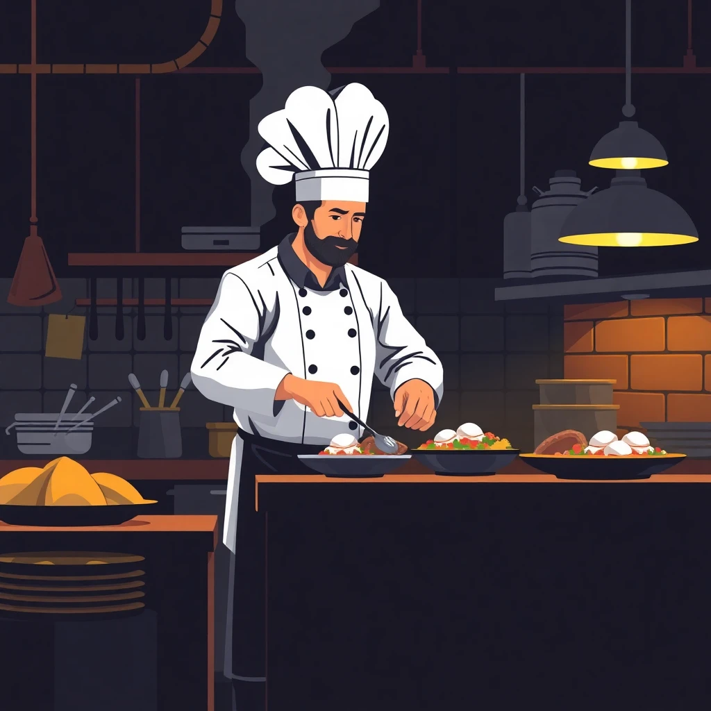 Trabajo nocturno en cocina
