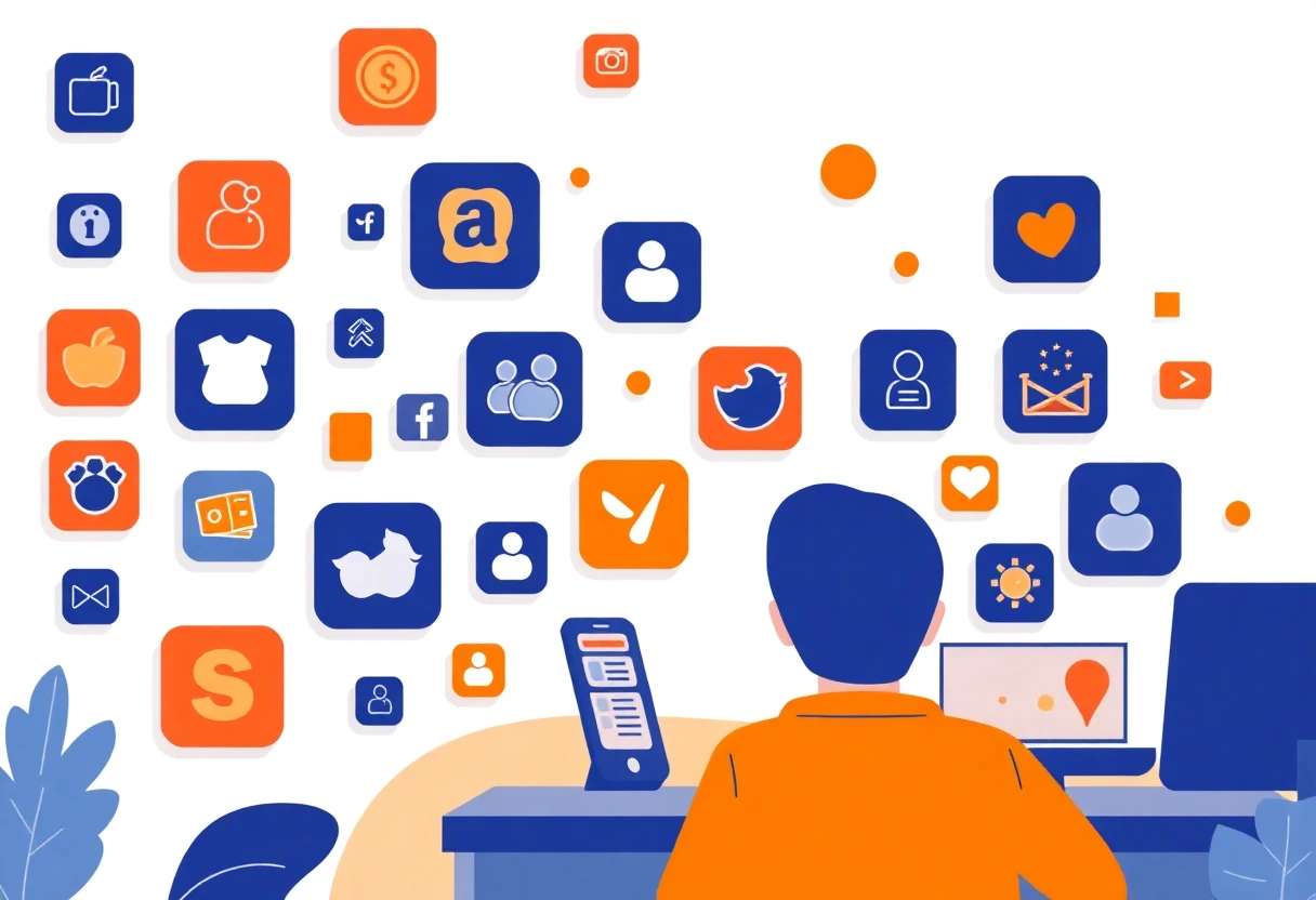 Abstrakt illustration av sociala medieappar