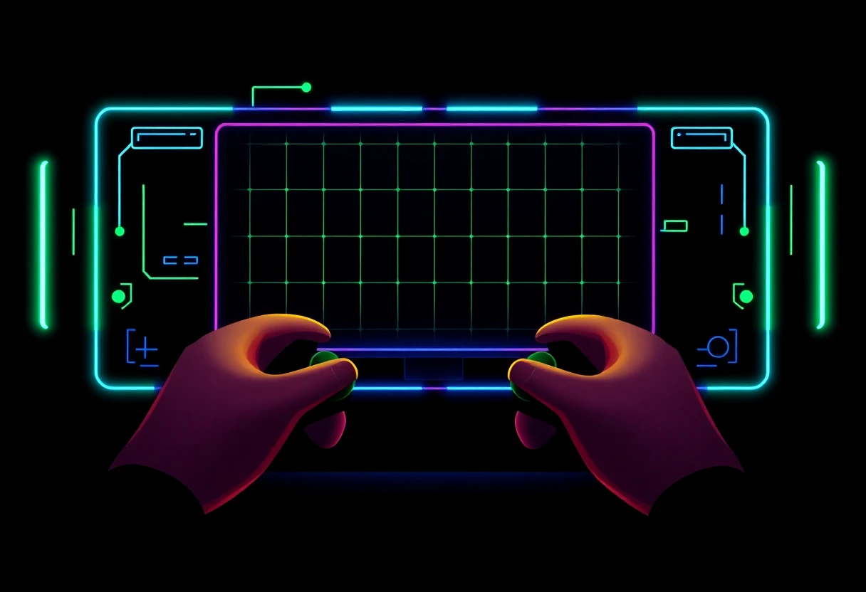 Abstract gaming grid with neon accents