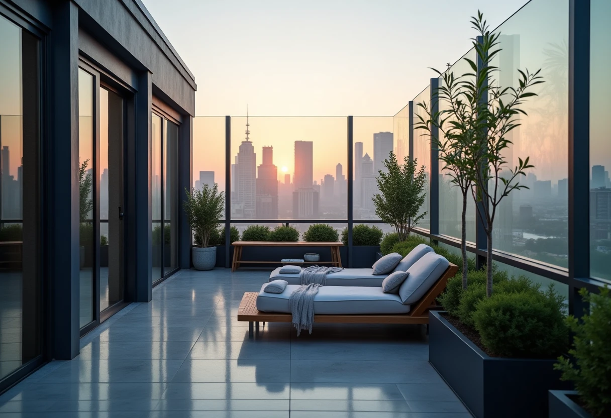 View from a rooftop terrace of a modern apartment