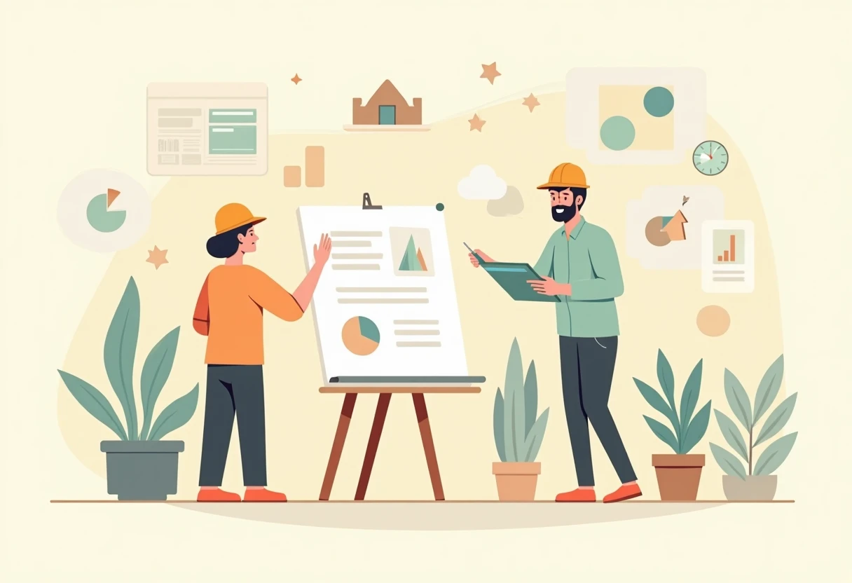 Construction worker with blueprint