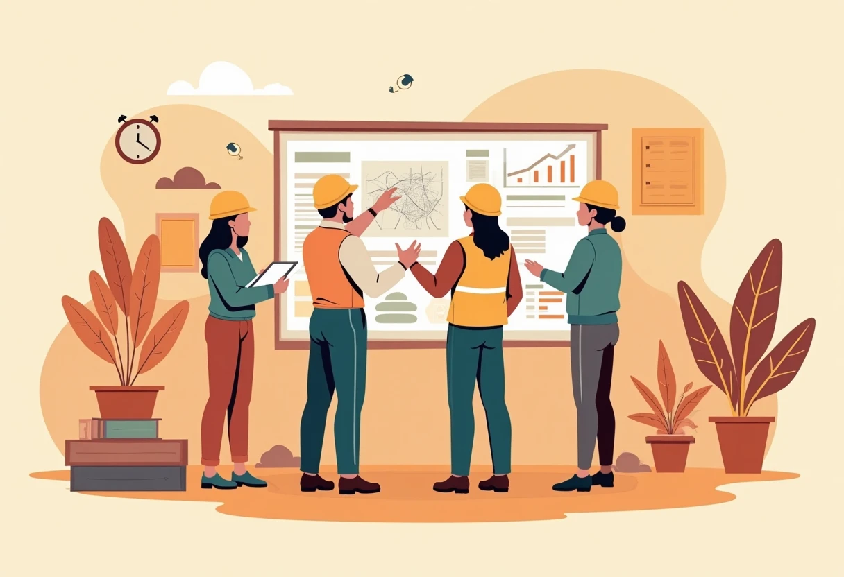 Construction workers reviewing plans