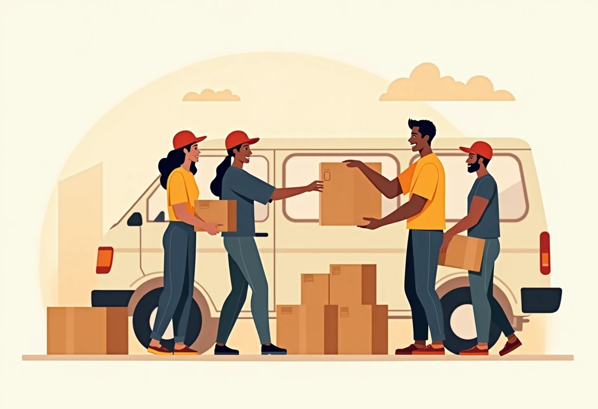 Delivery team loading a van