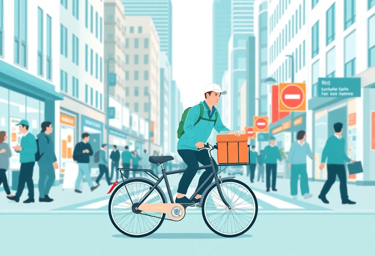 Urban courier delivering packages