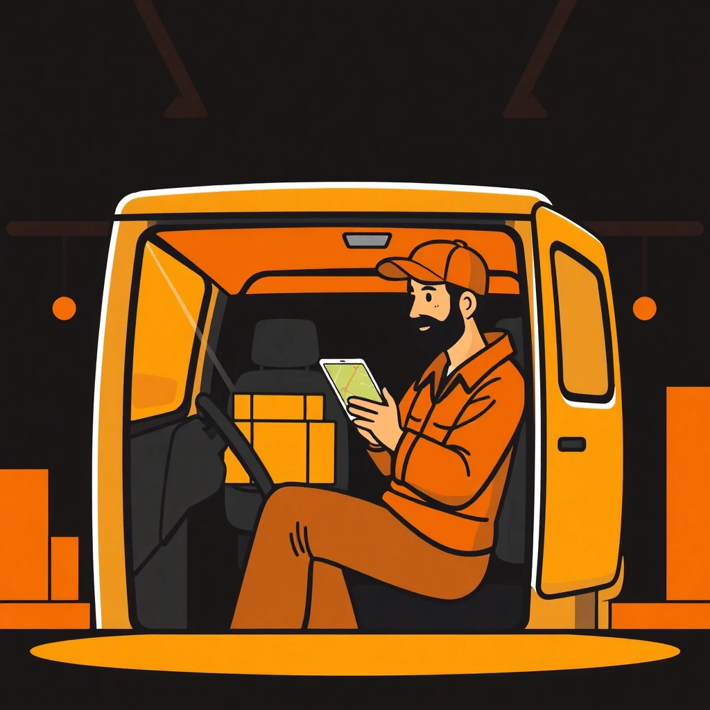 Delivery driver using smartphone navigation