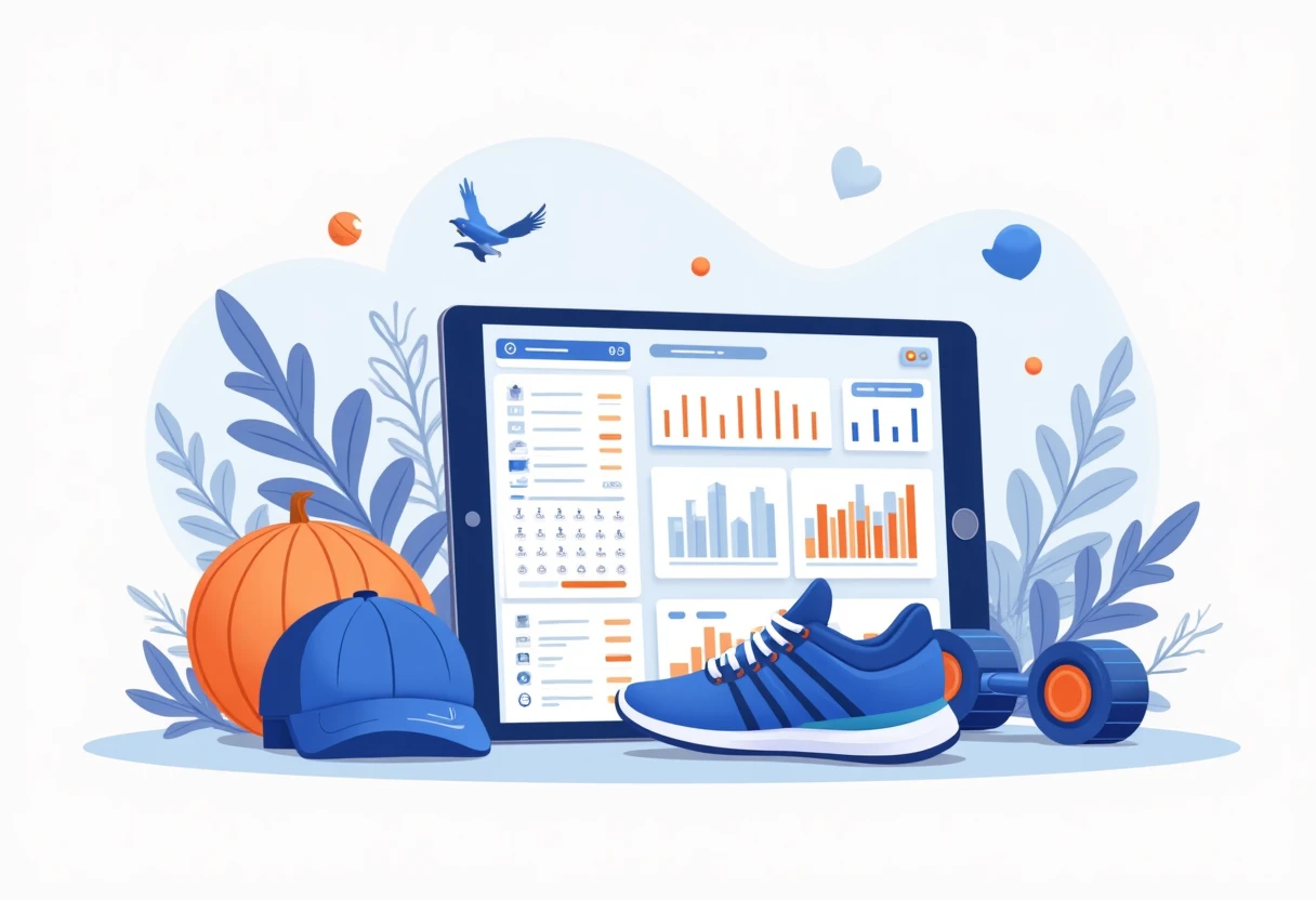 Sanitas Portal app interface with fitness gear