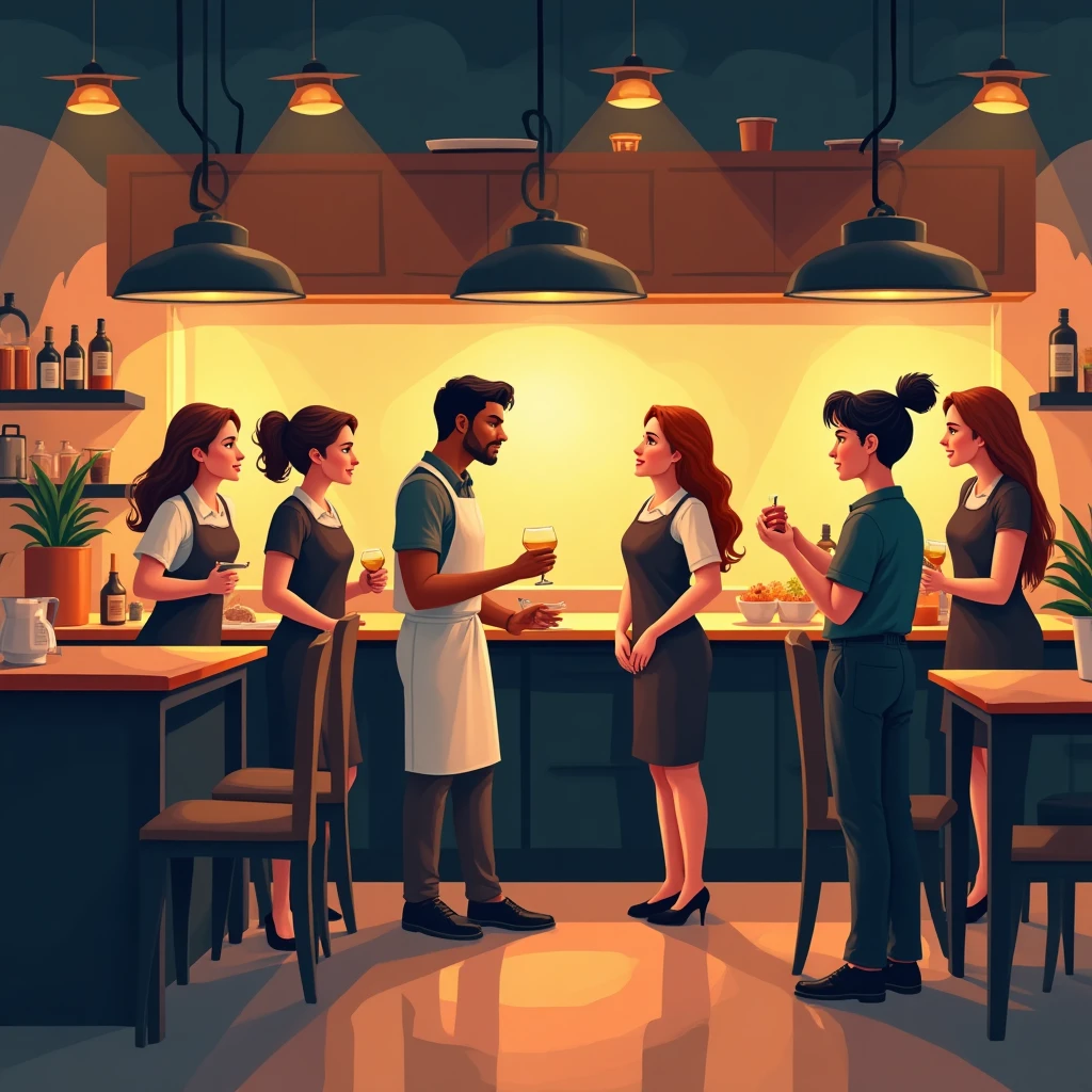 Hospitality staff engaging with customers
