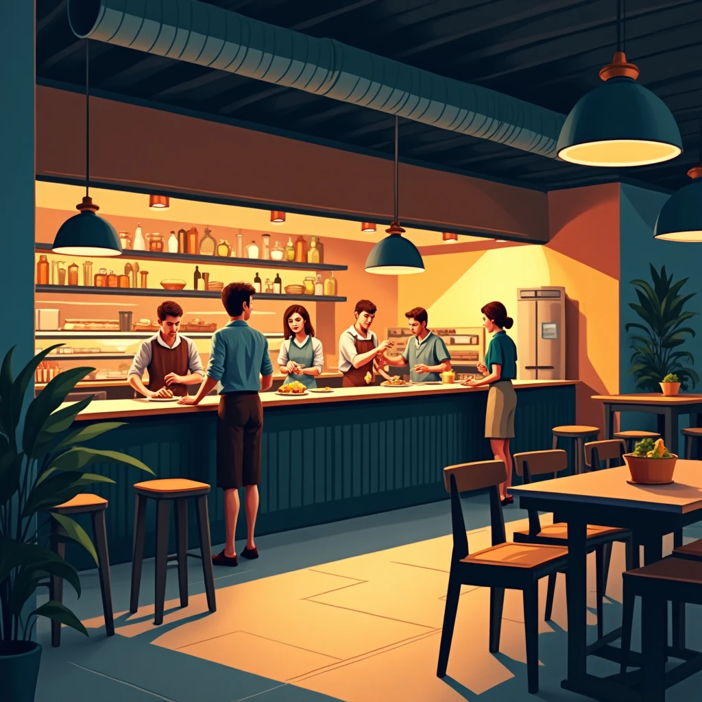 Restaurant staff serving customers